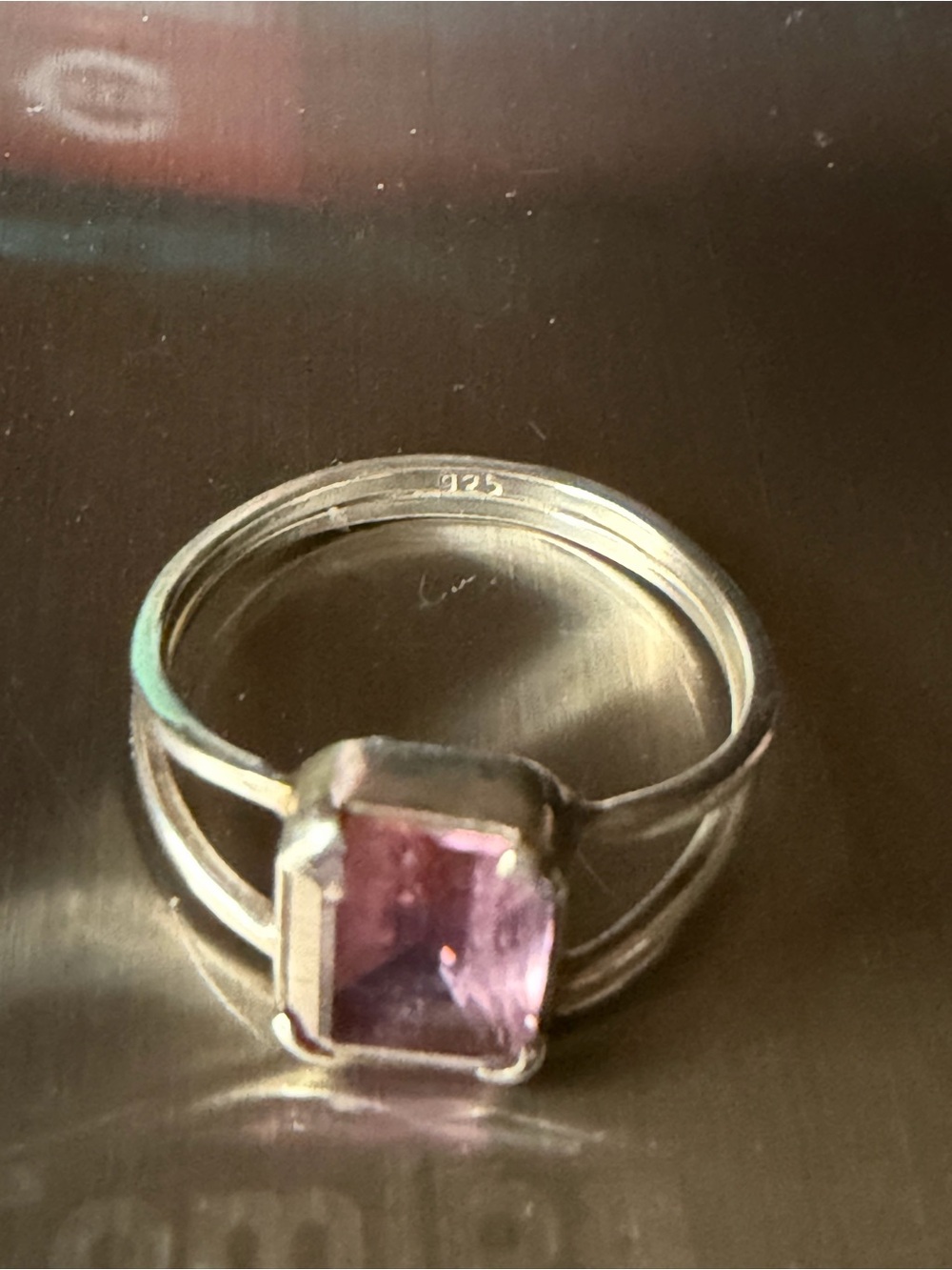 925 Sterling Silver Pink Amethyst Ring - Elegant Split-Shank Design Plus Size 13